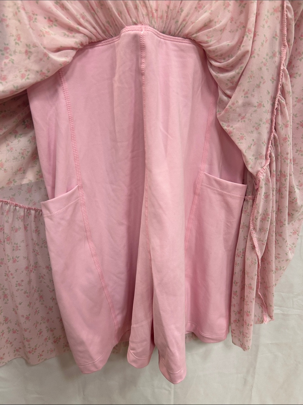 Blogilates Sweet Pink Gingham & Floral Tiered Mini Dress - Picture 6 of 7